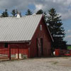 Side view of a red barn